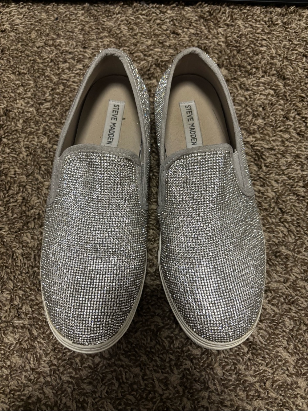 Steve Madden Silver Crystal Slip-On Sneakers